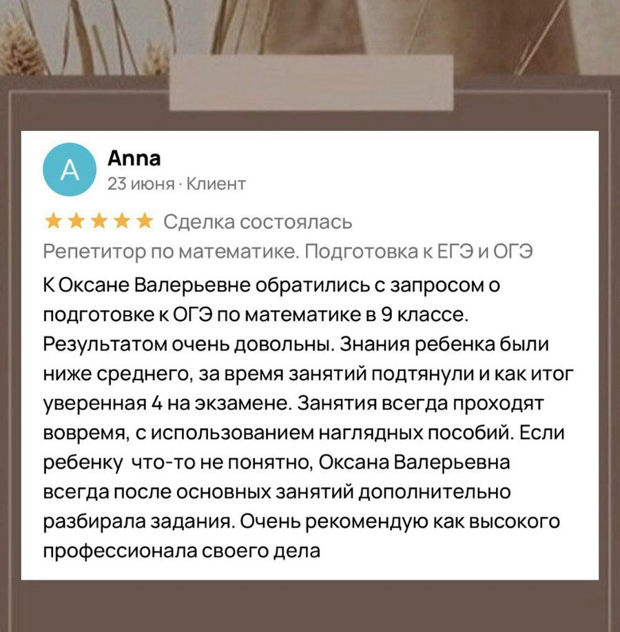 Отзыв ученика или родителя о занятиях в ПРО100КЛАСС